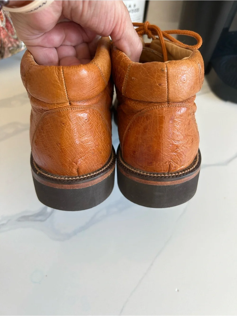 Mexico Cuadra Men's Tan Ostrich Leather Lace-Up Casual Boots. Size 7